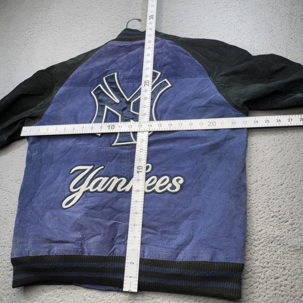 Vintage New York Yankees Leather Jacket Mens Medium Blue Black MLB GIII Bomber - Picture 15 of 16